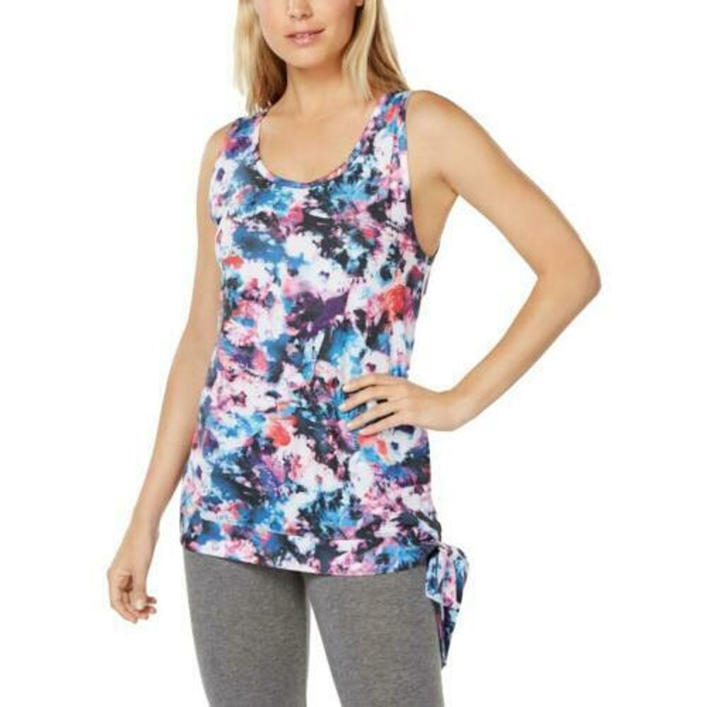 Ideology Womens White Floral Tie-Dye Side Tie Sleeveless Tank Top S Small New